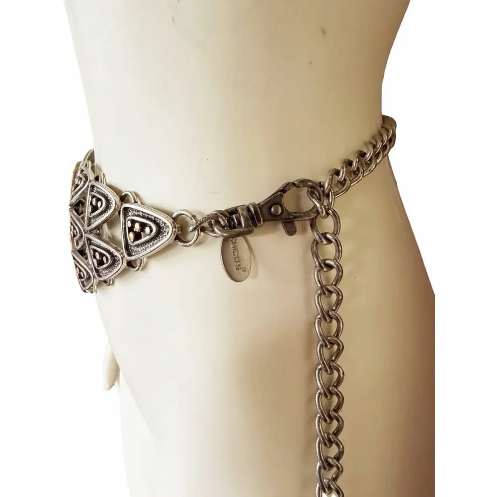 Chico’s Chain Belt Two Tone Gold Silver Mixed Metal Boho Medallion Adjustable